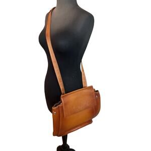 Large British tan pebbled leather back pack, HESHE rust color leather purse